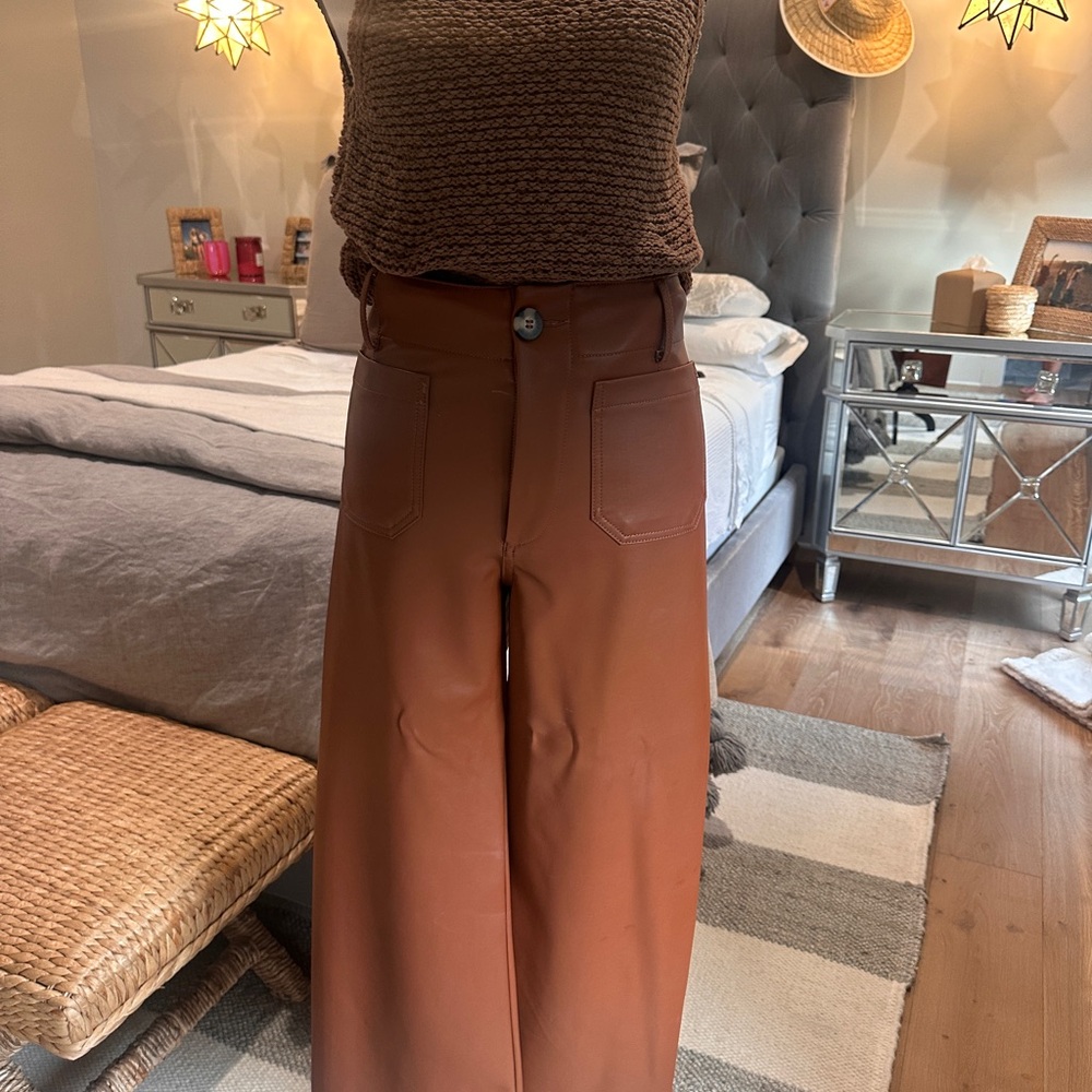 Maeve Colette Pants in Warm Tan Faux Leather